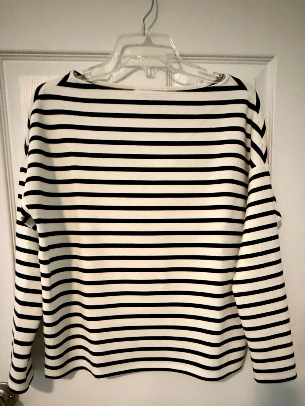 SPANX Black & White Striped Long Sleeve Boat Neck Top